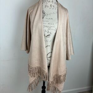 Solitaire Tan Faux Suede Fringe Wrap-Boho-Festival Drape Woman’s L/XL